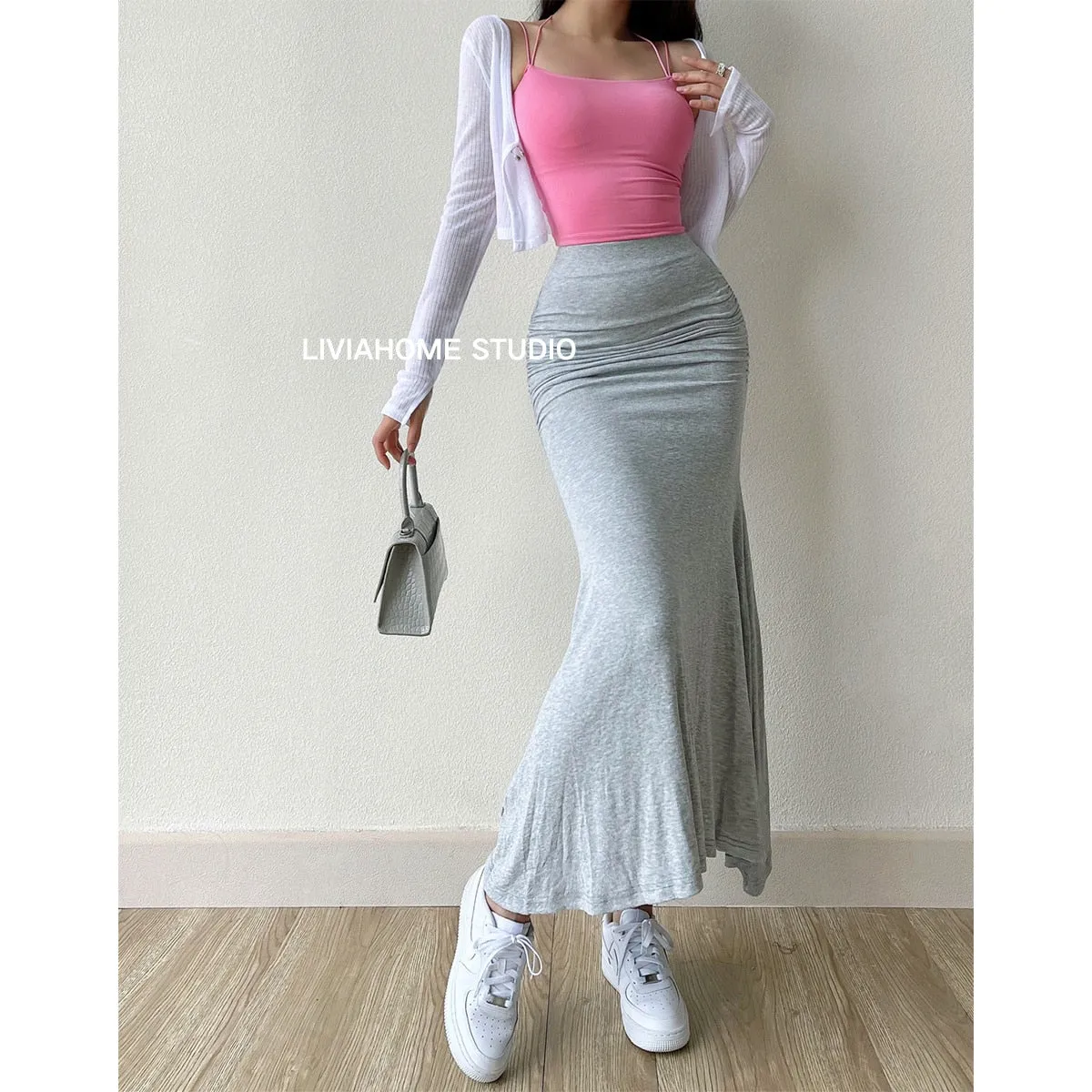 Pleated Fishtail High Waist Sexy Long Skirt