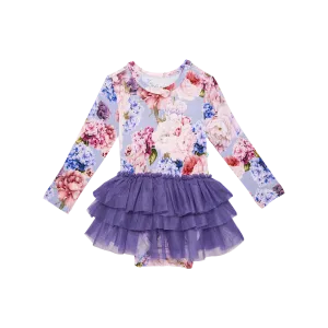 Posh Peanut Long Sleeve Girls Tulle Skirt Bodysuit Dress in Annie