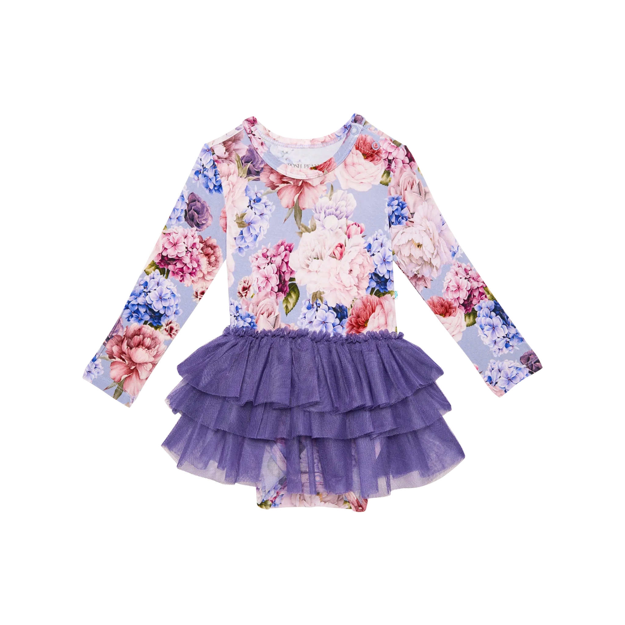 Posh Peanut Long Sleeve Girls Tulle Skirt Bodysuit Dress in Annie