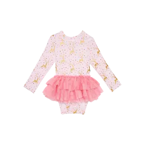 Posh Peanut Long Sleeve Girls Tulle Skirt Bodysuit Dress in Ryleigh