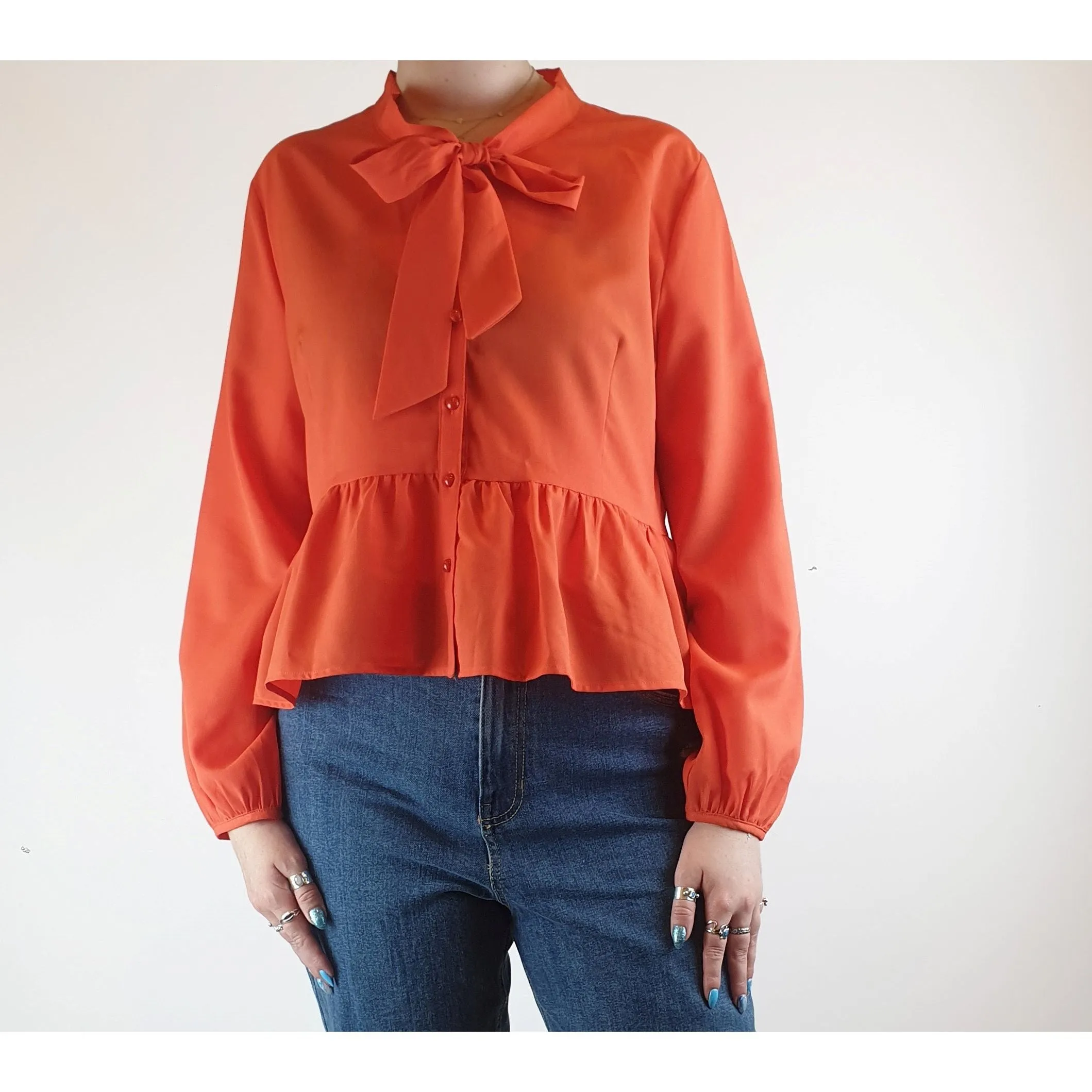 Princess Highway bright red semi-sheer long sleeve shirt size 14 (best fits size 12-small 14)