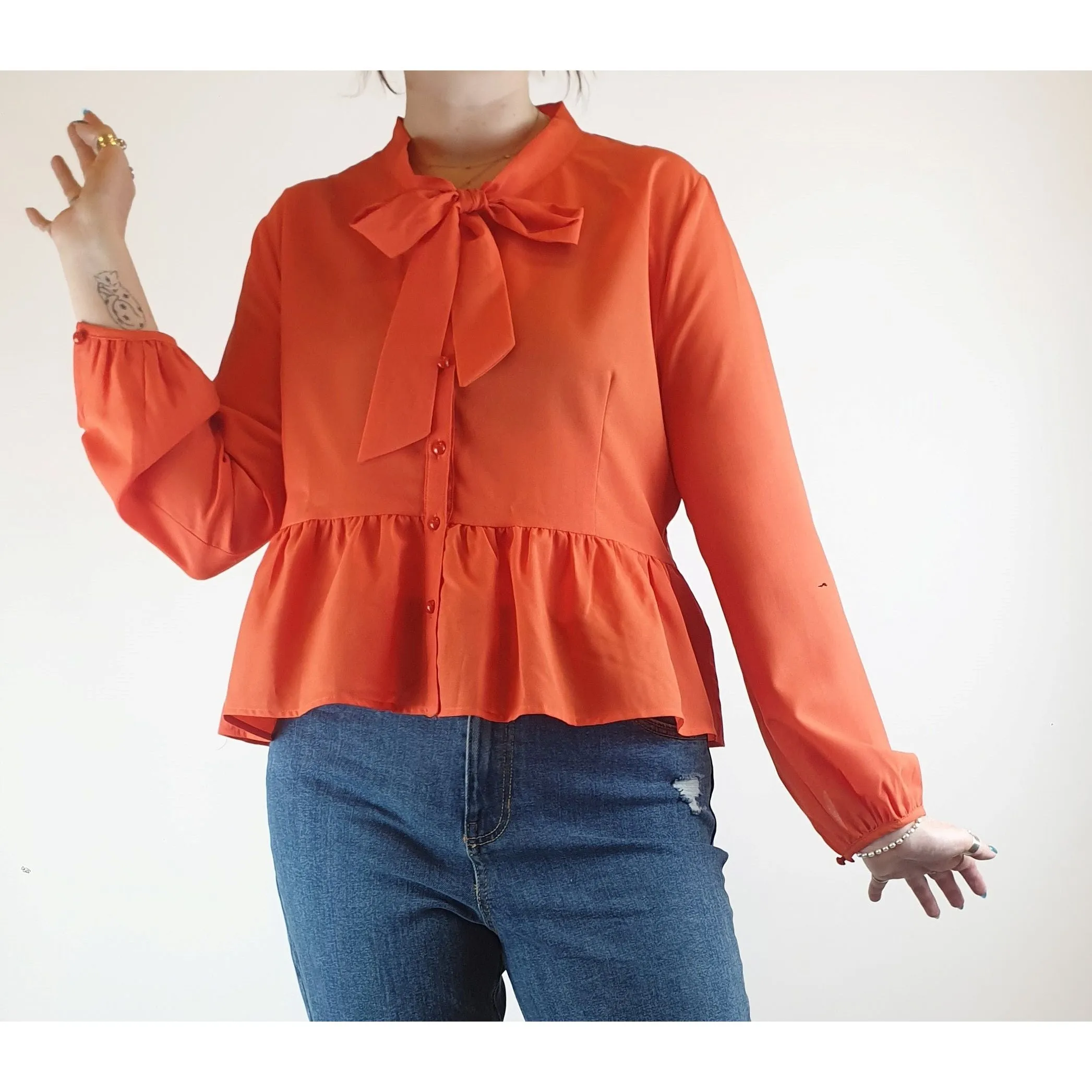 Princess Highway bright red semi-sheer long sleeve shirt size 14 (best fits size 12-small 14)