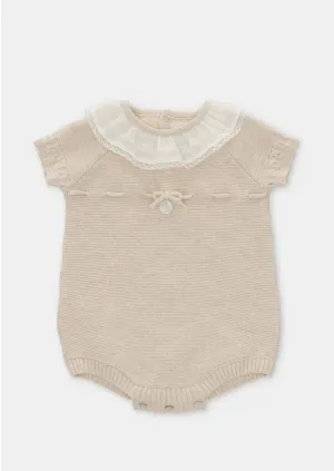"Carmen" Beige Knit Baby Romper