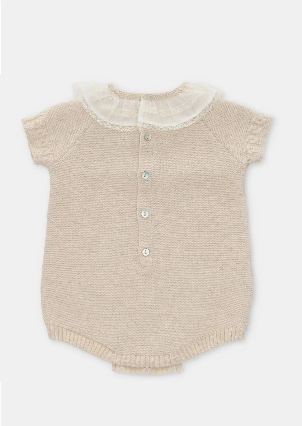 "Carmen" Beige Knit Baby Romper
