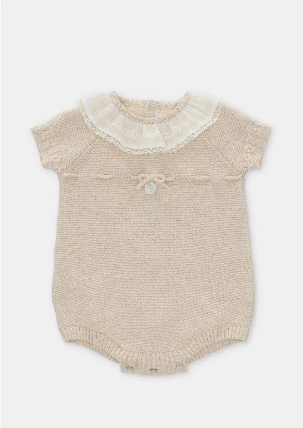 "Carmen" Beige Knit Baby Romper