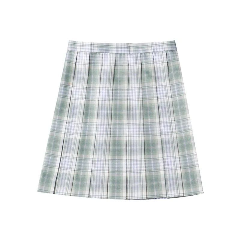 "JK LIGHT GREEN GRID" PLEATED SKIRT / TIE N073014