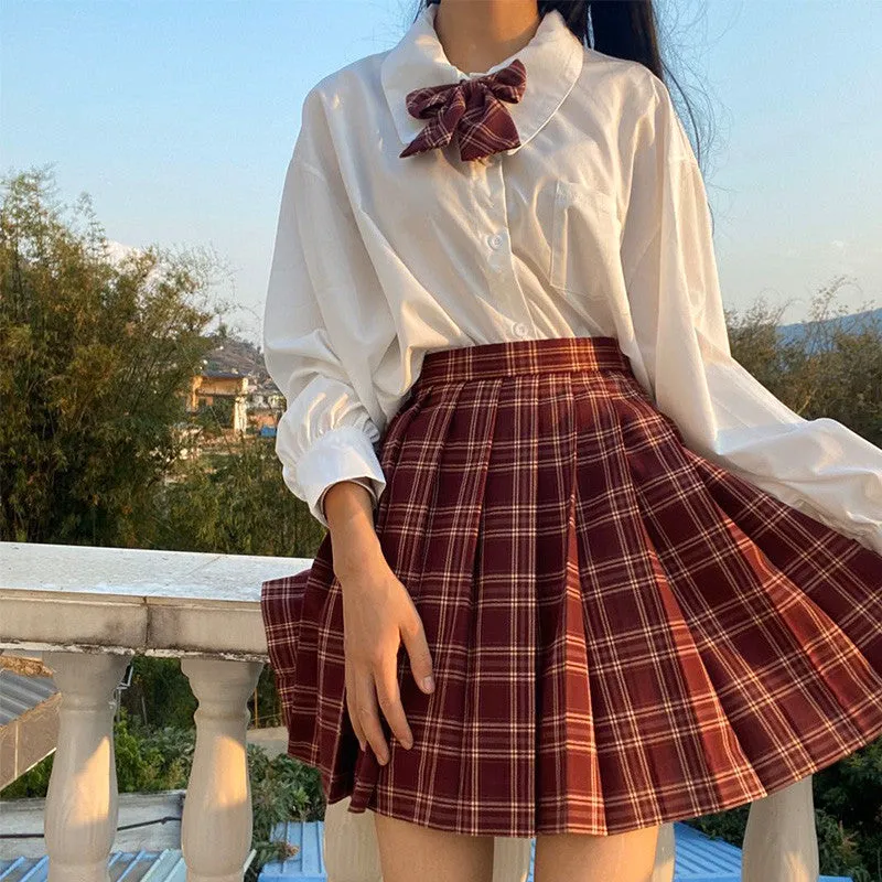 "JK RED YELLOW GRID" PLEATED SKIRT / TIE N073001