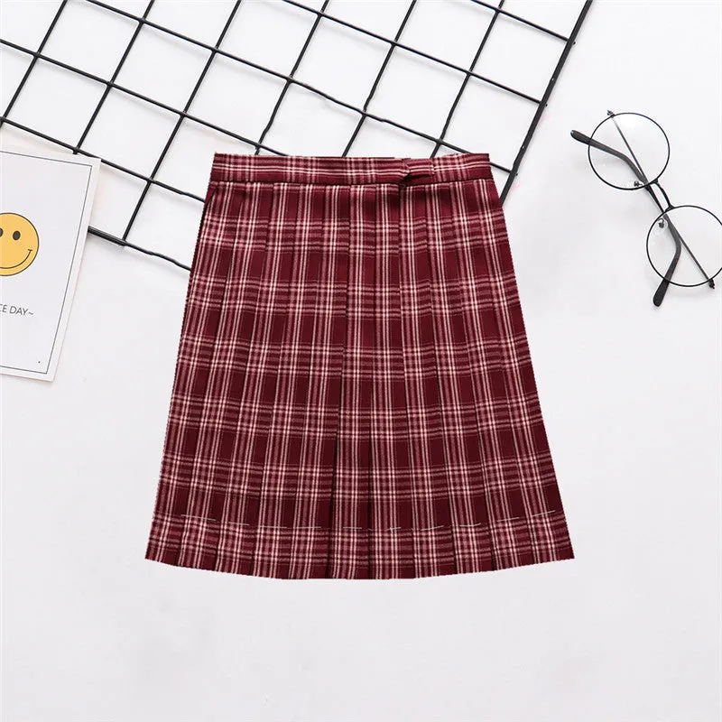 "JK RED YELLOW GRID" PLEATED SKIRT / TIE N073001