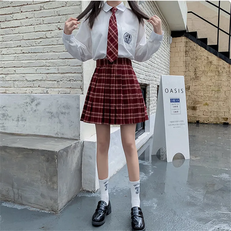 "JK RED YELLOW GRID" PLEATED SKIRT / TIE N073001