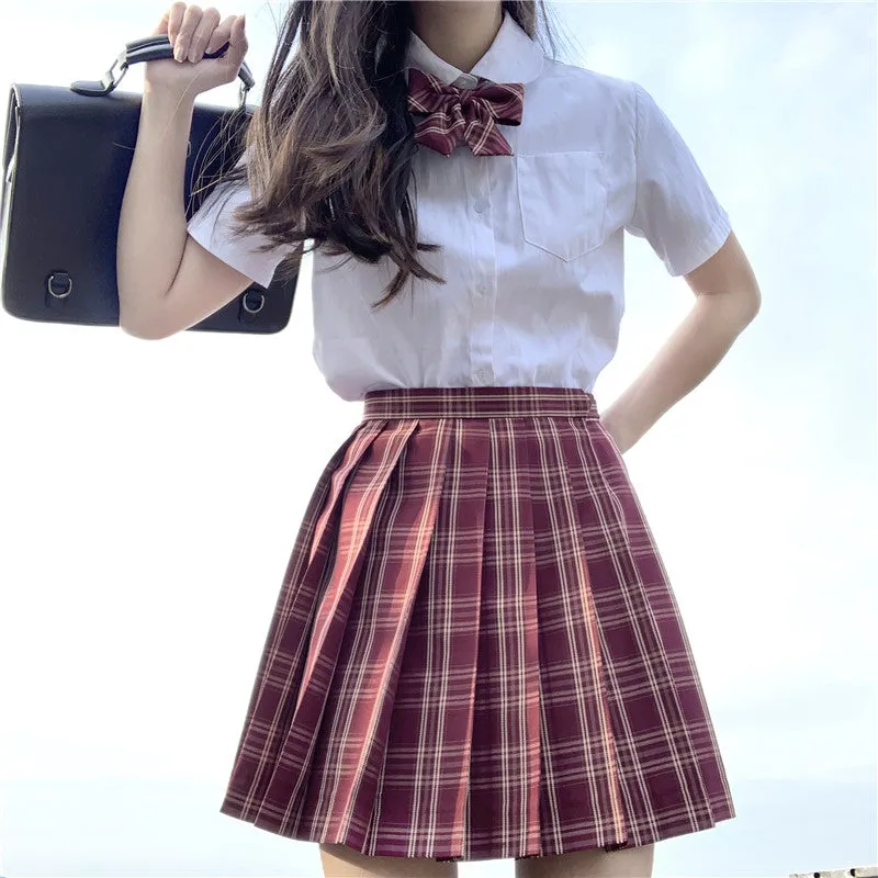 "JK RED YELLOW GRID" PLEATED SKIRT / TIE N073001