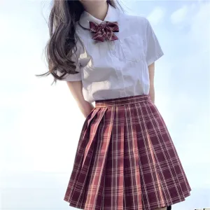 "JK RED YELLOW GRID" PLEATED SKIRT / TIE N073001