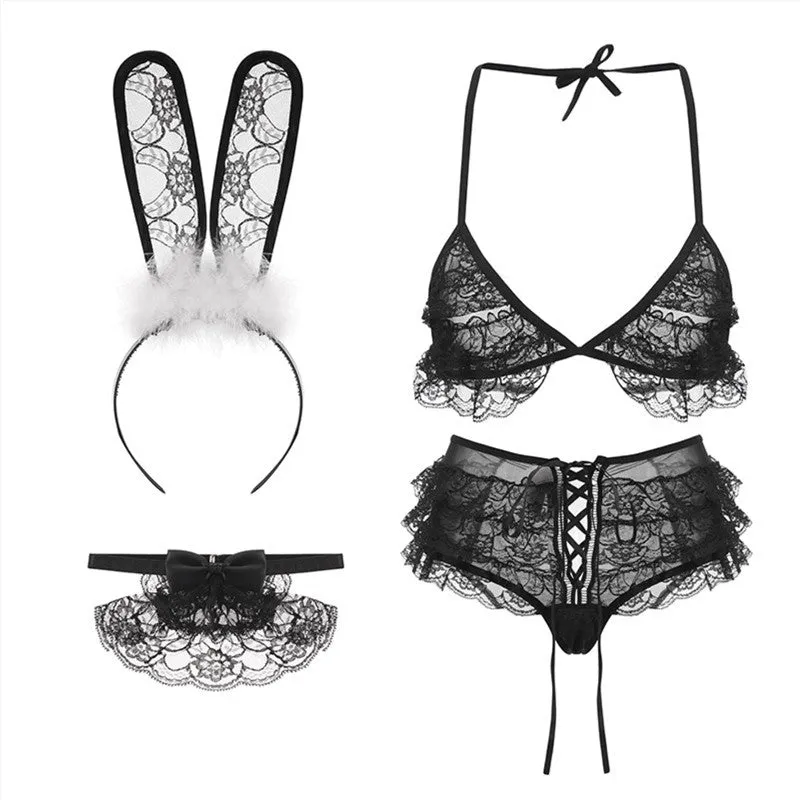 "LACE BUNNY EAR BRA CULOTTES" UNDERWEAR SET D042022