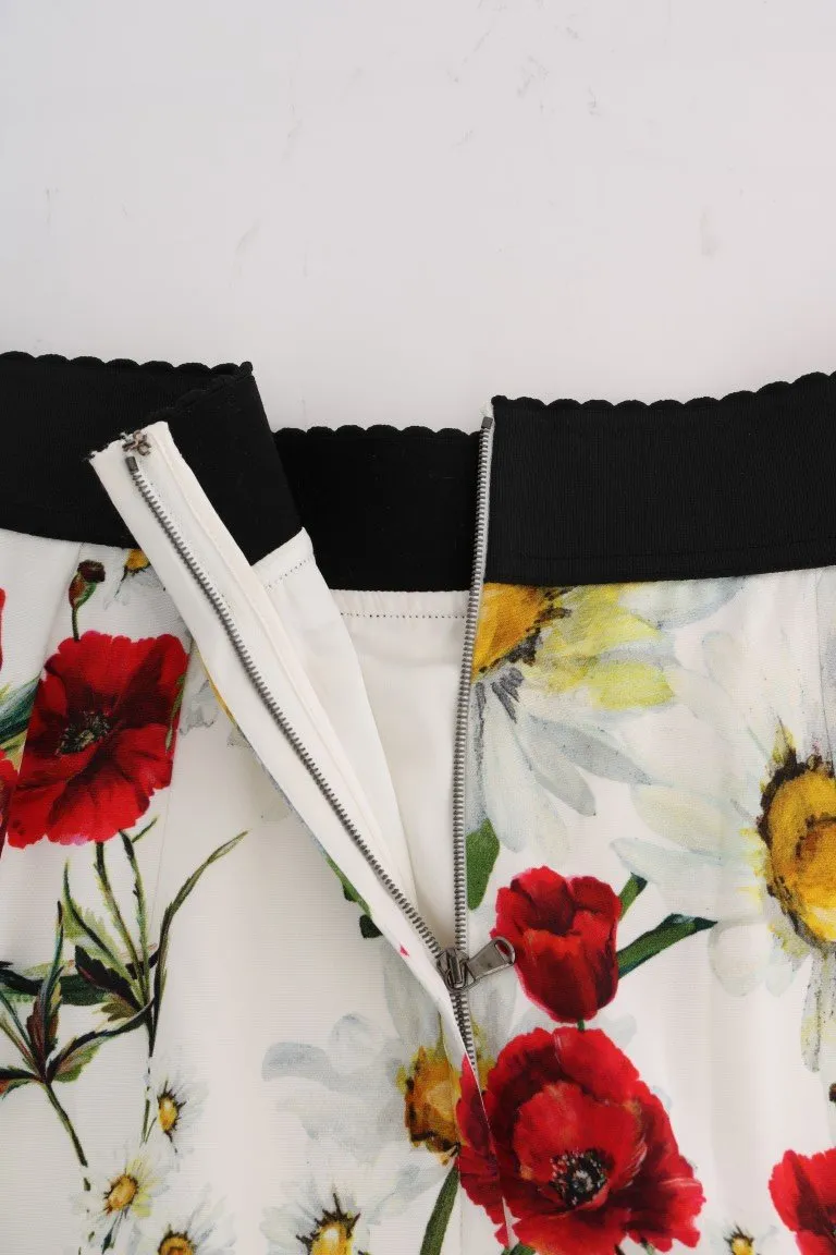 Red Daisy And Poppy Print Pleated Skirt