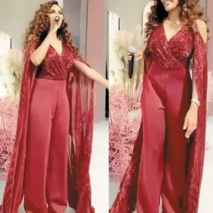 red sparkly jumpsuits for women Dubai fashion sequin elegant pant suit for weddings evening dress