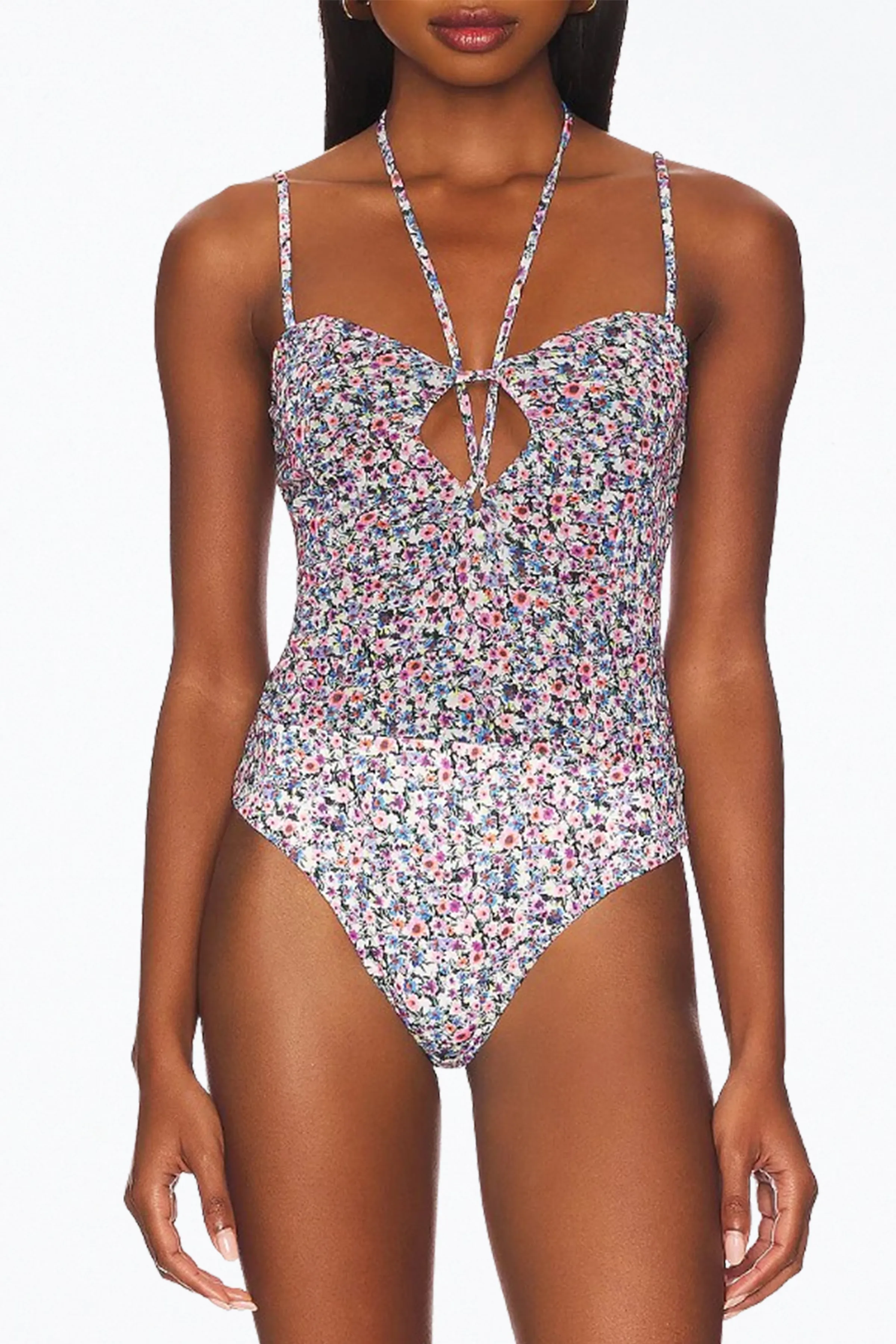RIANNE CUTOUT STRETCH-MESH HALTERNECK BODYSUIT