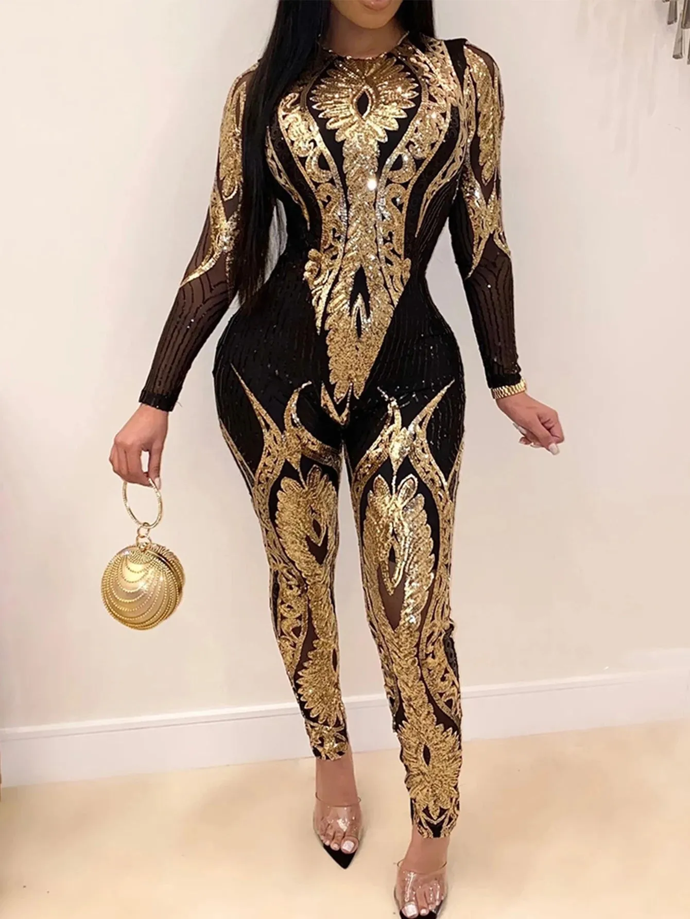 Sequin bodycon jumpsuit women one piece