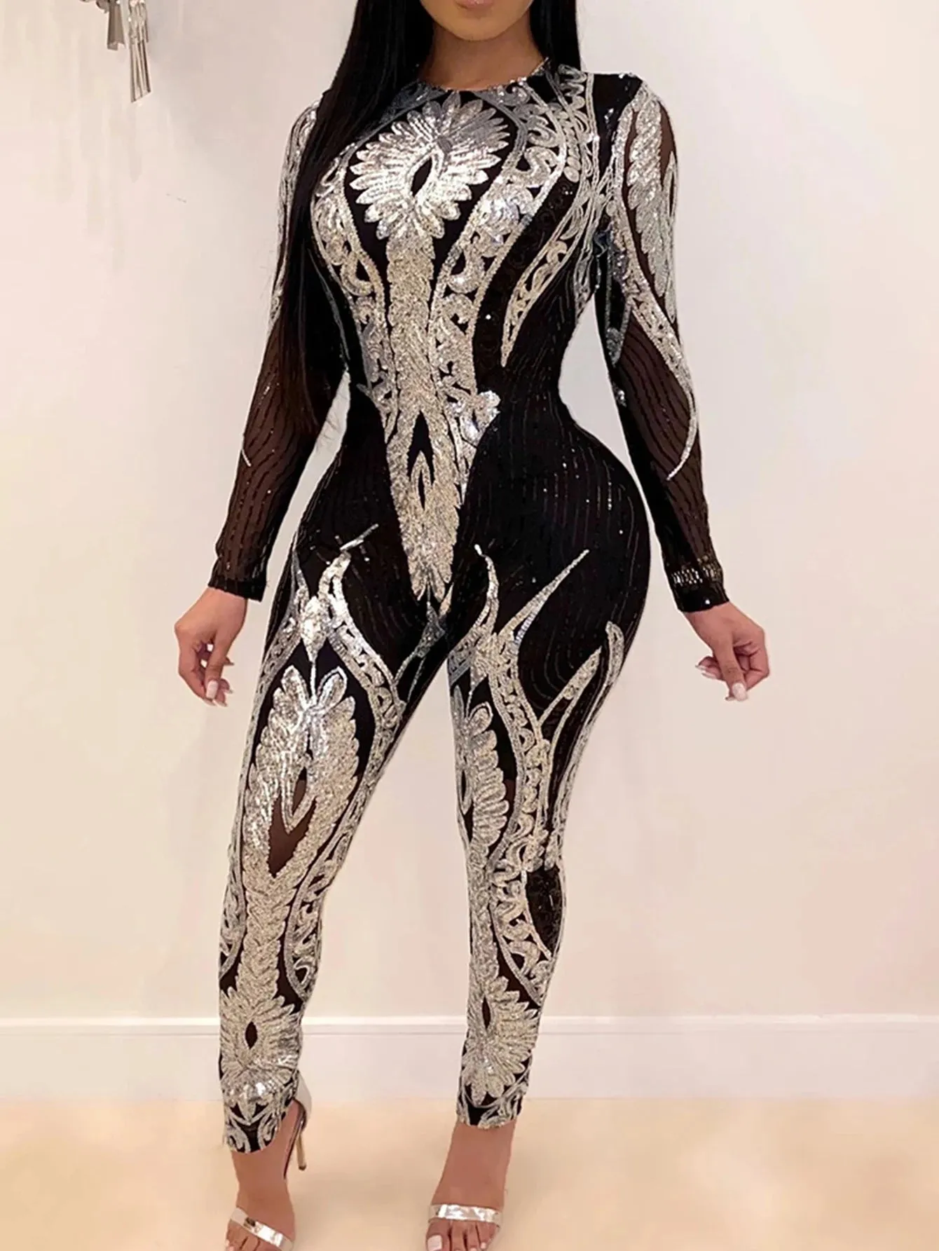 Sequin bodycon jumpsuit women one piece