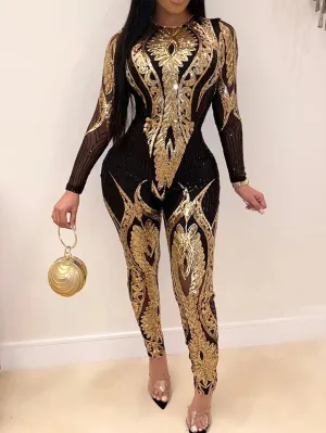 Sequin bodycon jumpsuit women one piece