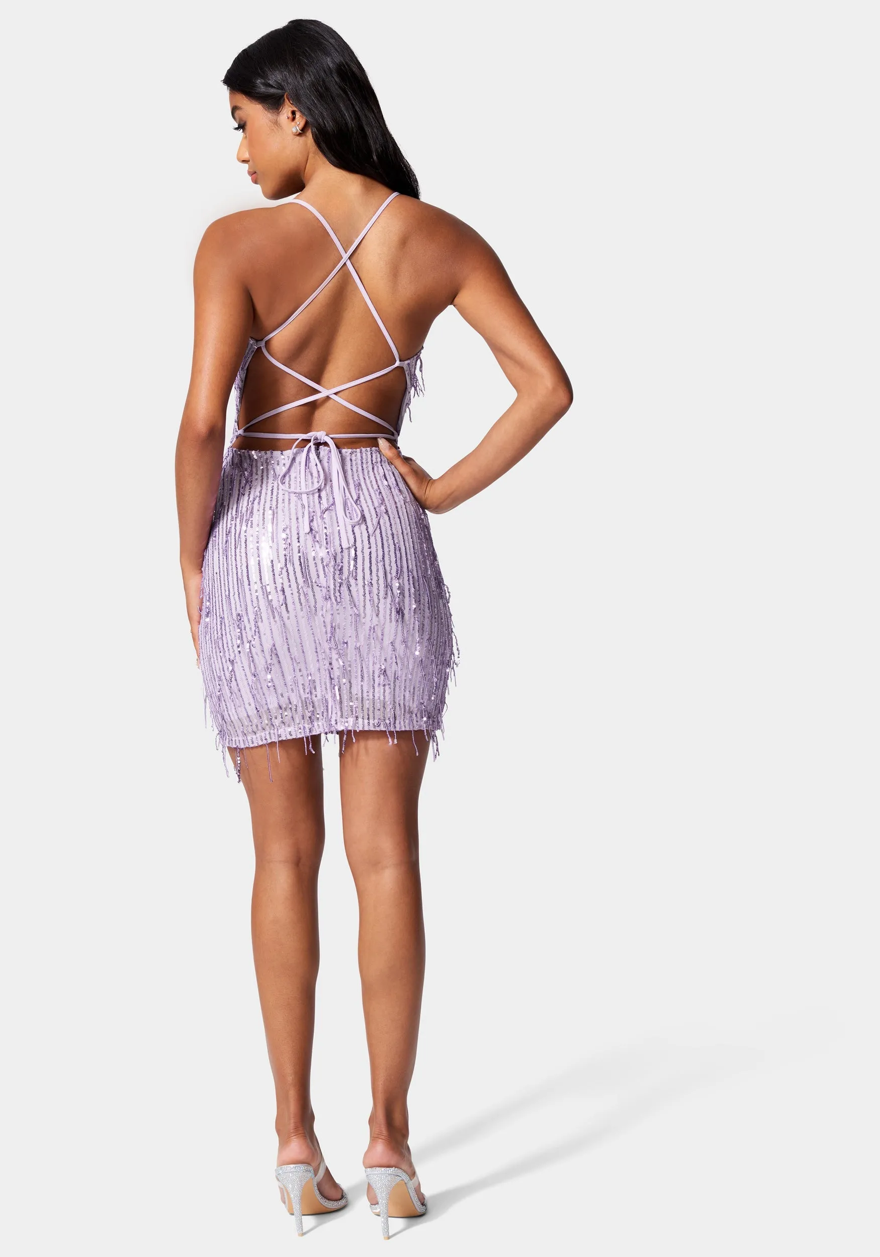 Sequin Lace Up Back Dress