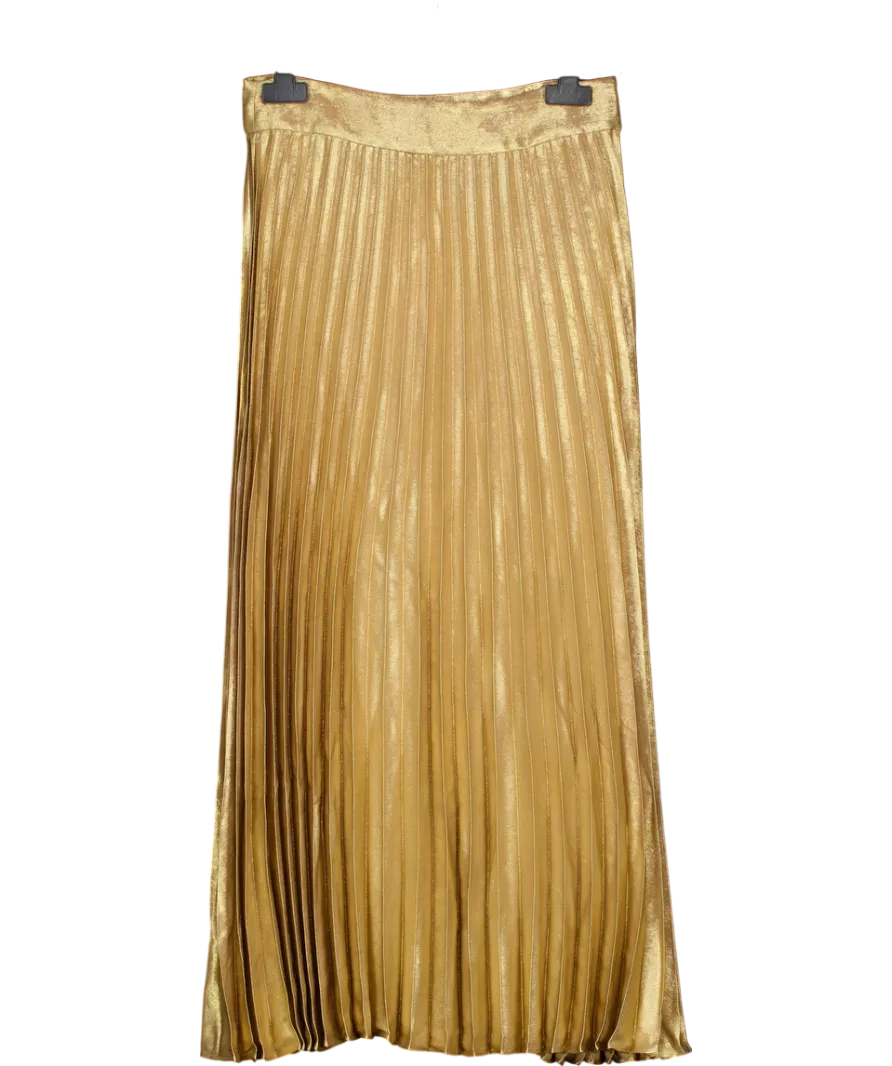 Sezane Metallic Gold Dune Pleated Maxi Skirt UK 10