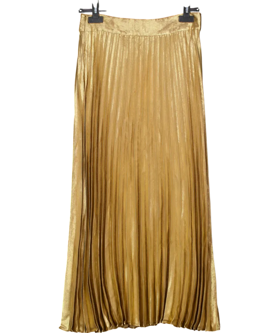 Sezane Metallic Gold Dune Pleated Maxi Skirt UK 10