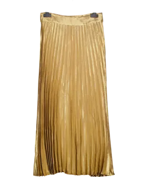 Sezane Metallic Gold Dune Pleated Maxi Skirt UK 10