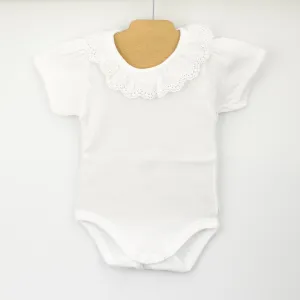 Short Sleeve Lace Ruffle Collar Bodysuit