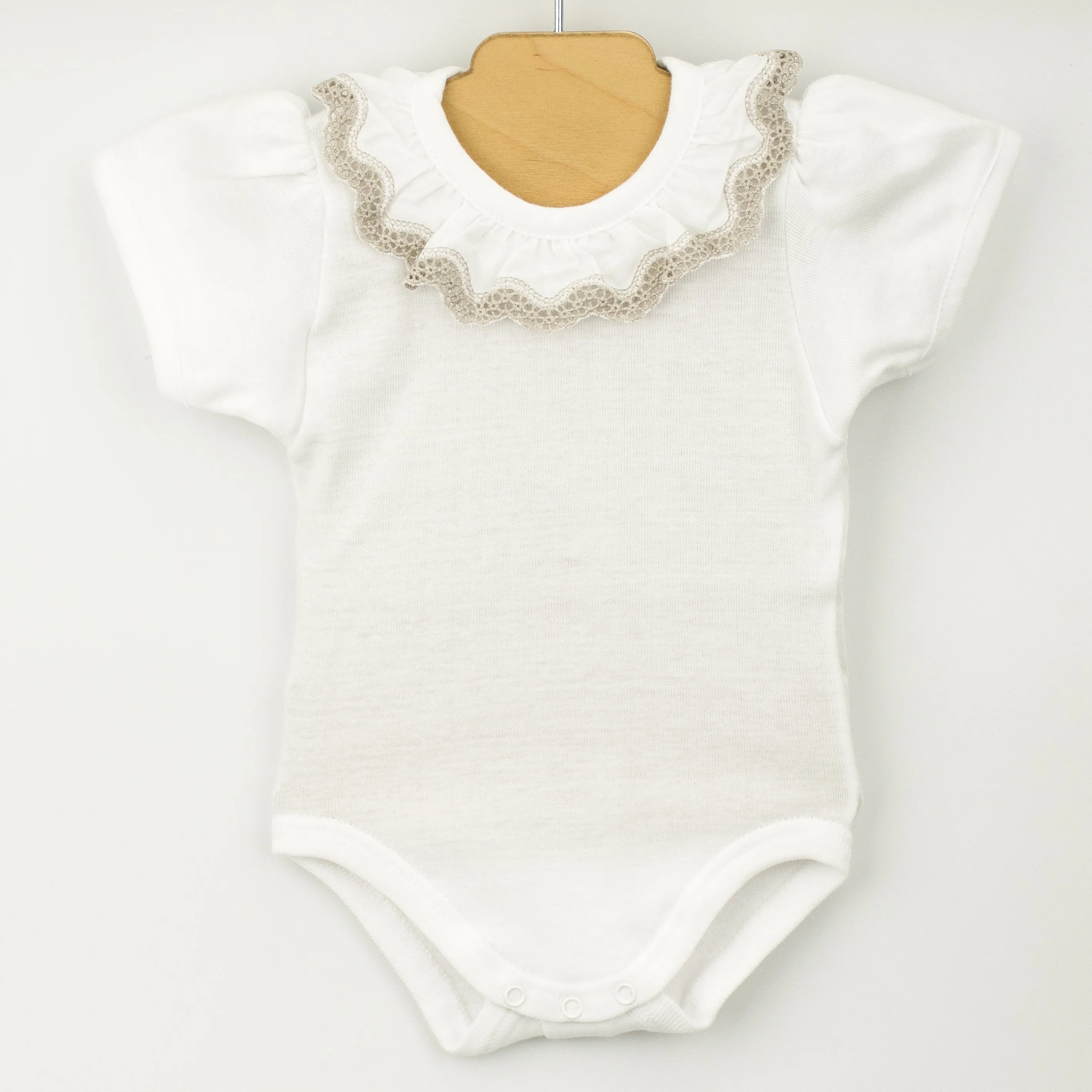 Short Sleeve Lace Ruffle Collar Bodysuit