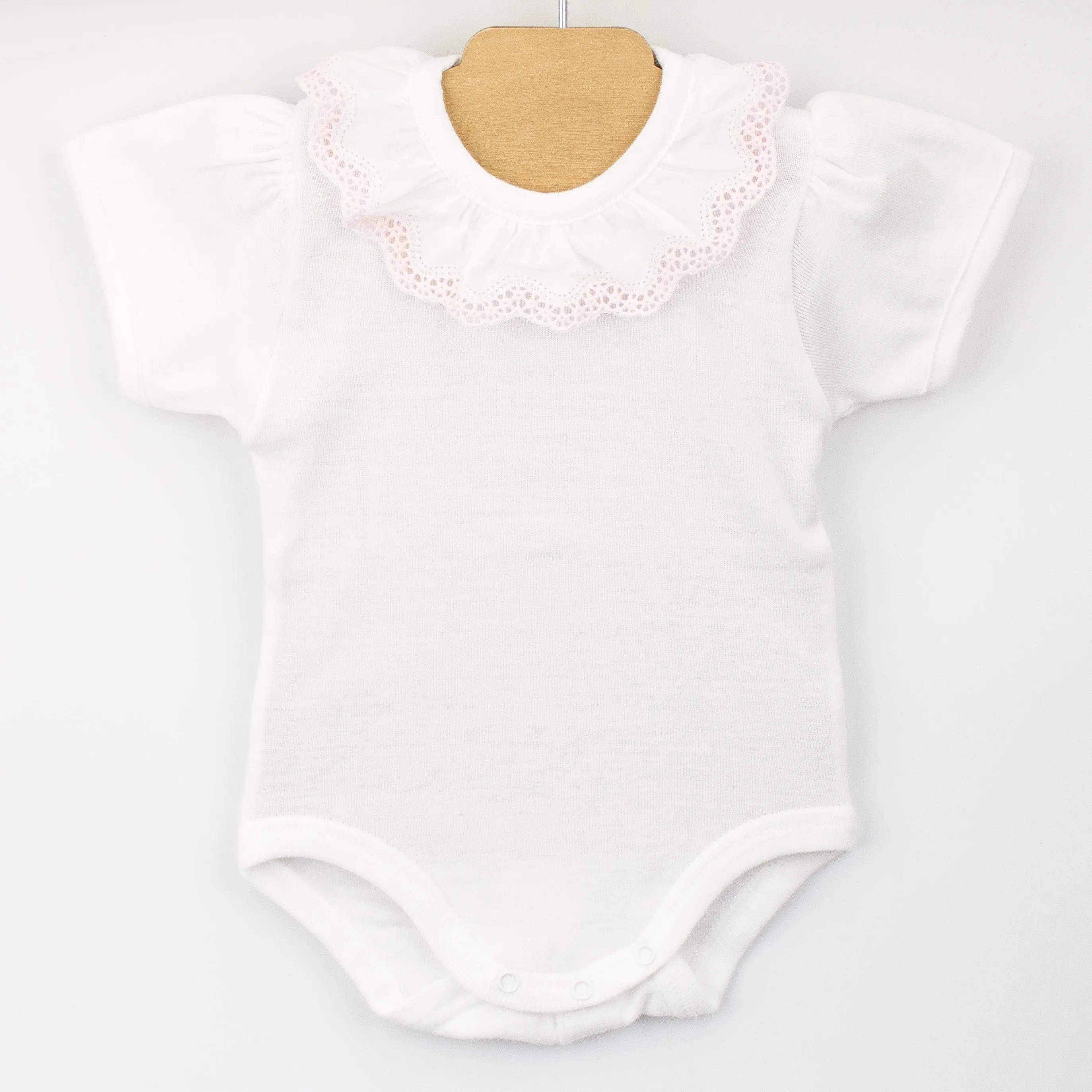 Short Sleeve Lace Ruffle Collar Bodysuit
