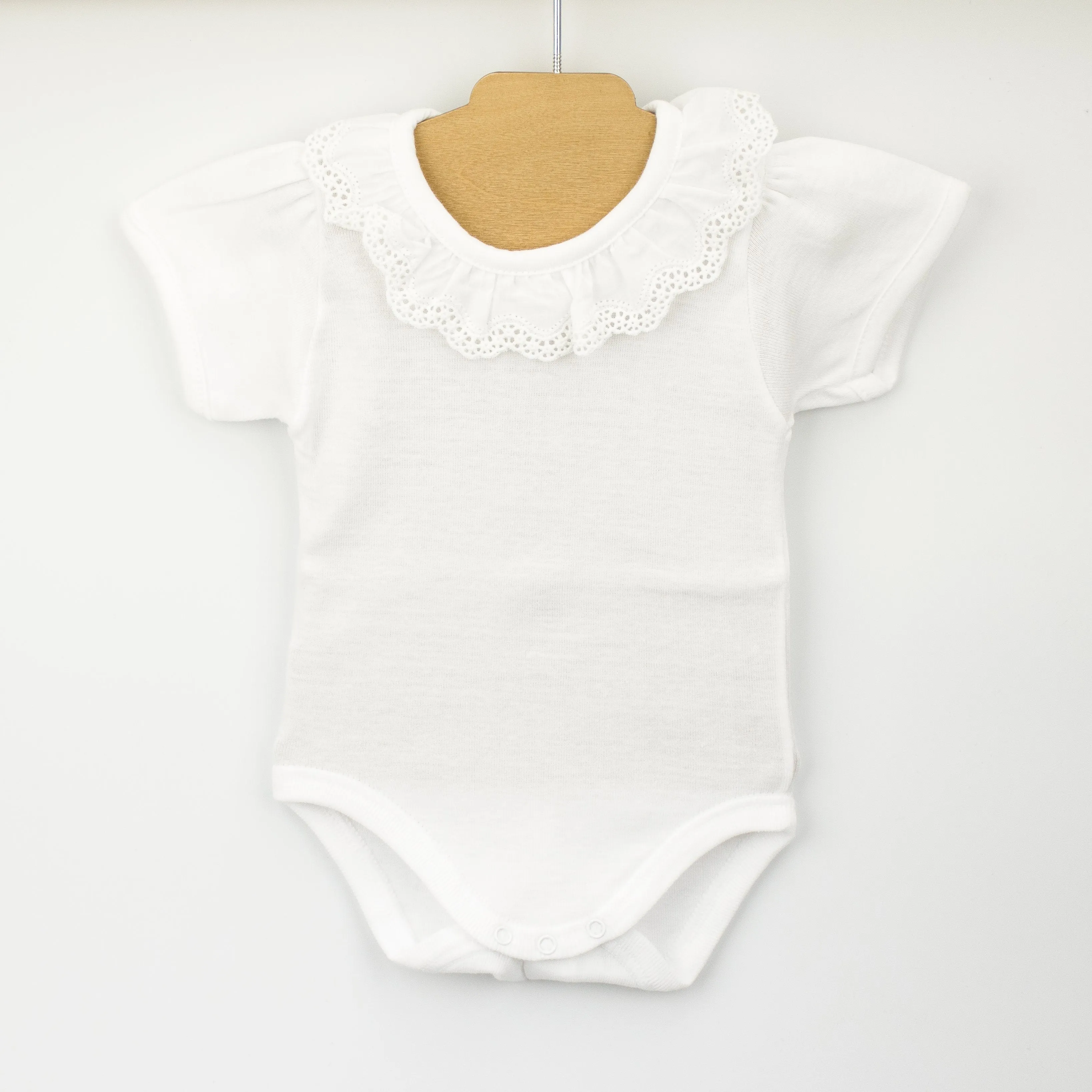 Short Sleeve Lace Ruffle Collar Bodysuit