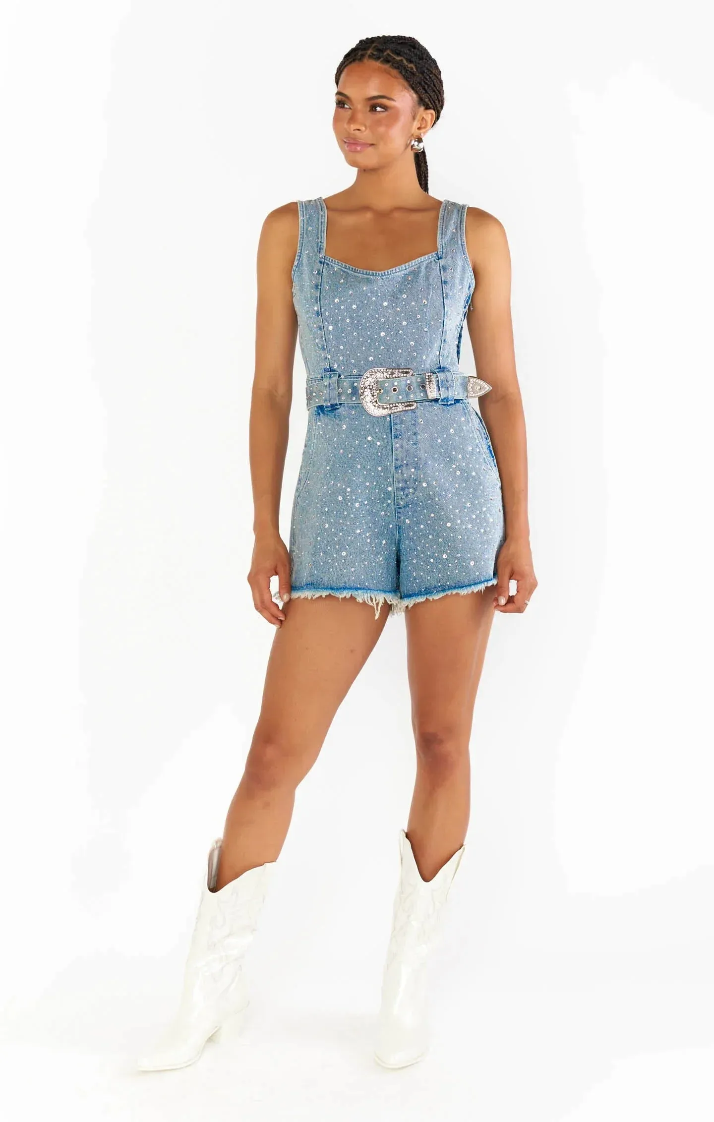 Show Me Your Mumu Spears Crystal Embellished Romper as seen on Chloe Meadows