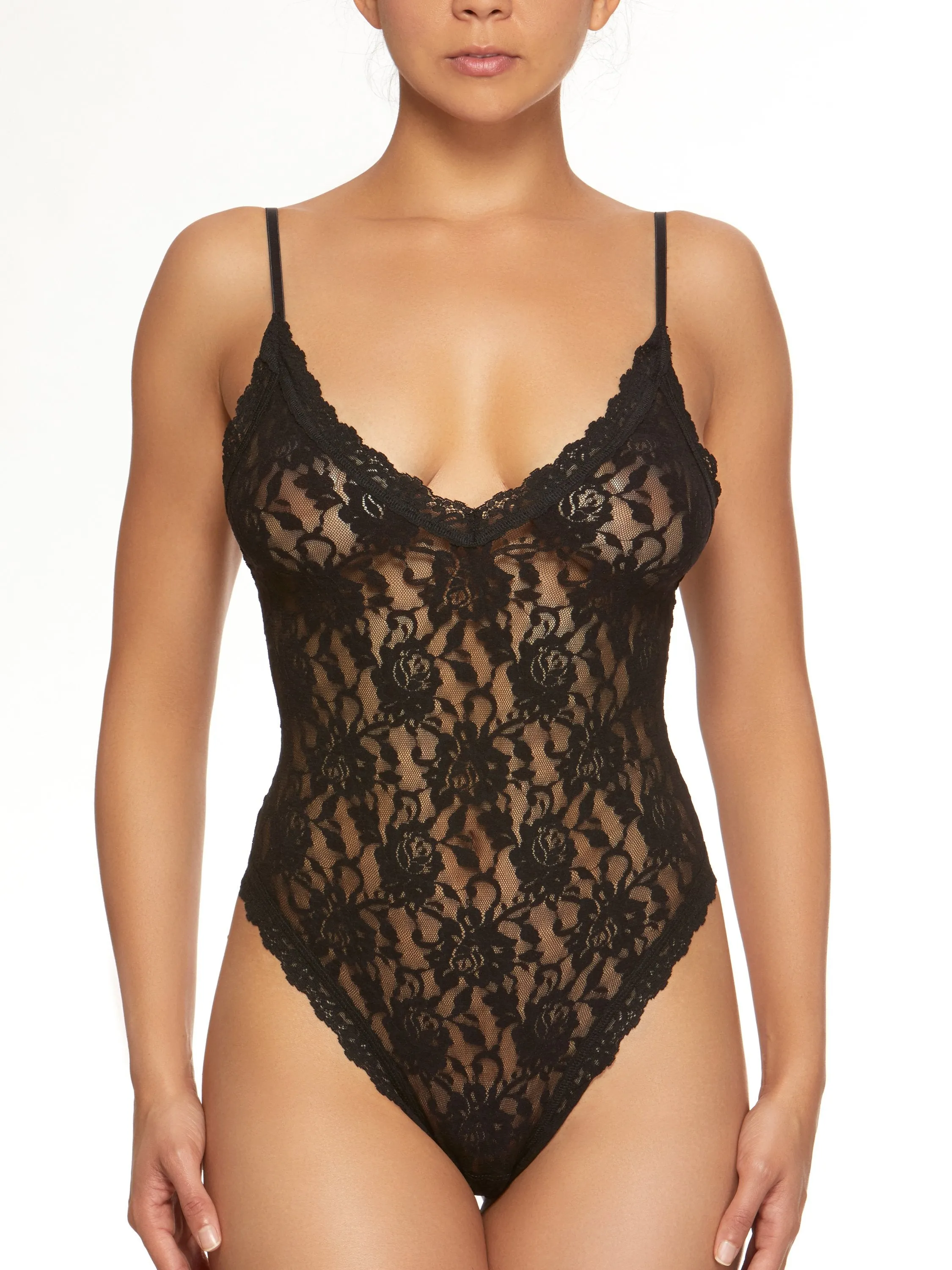 Signature Lace® Thong Back Bodysuit Black