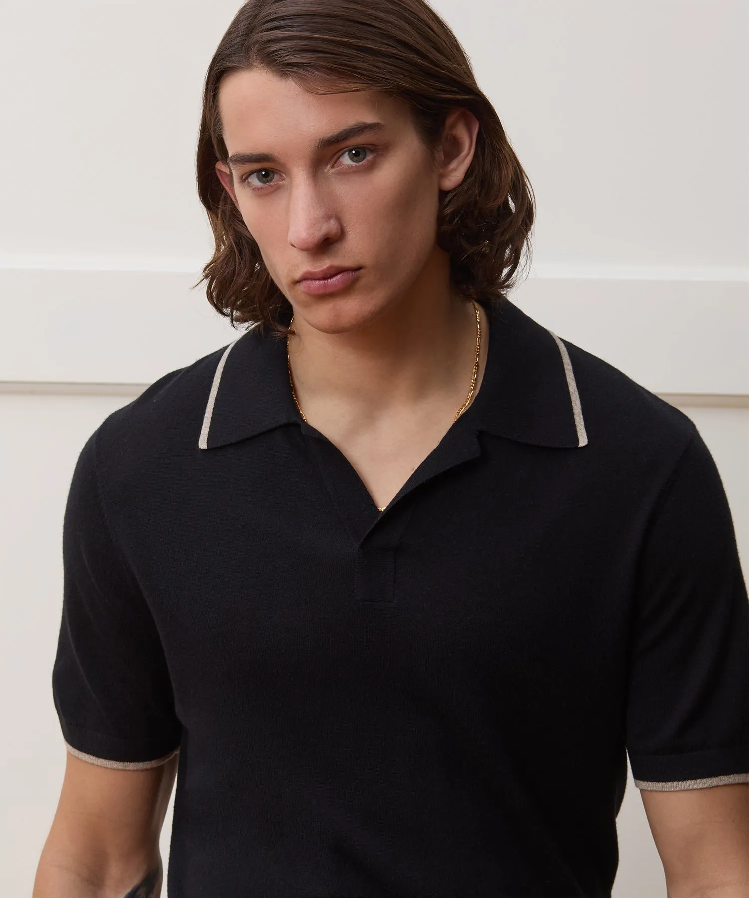 Silk-Cashmere Tipped Sweater Polo