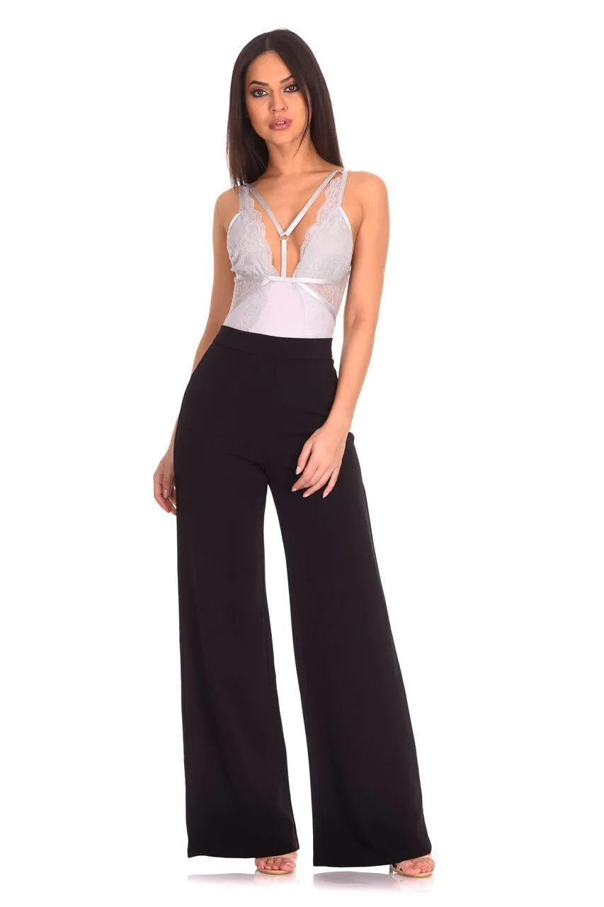 Silver Lace Harness Bodysuit