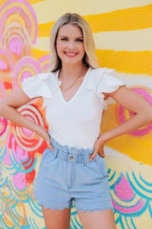 Sixth Avenue Ruffle Sleeve Top - White