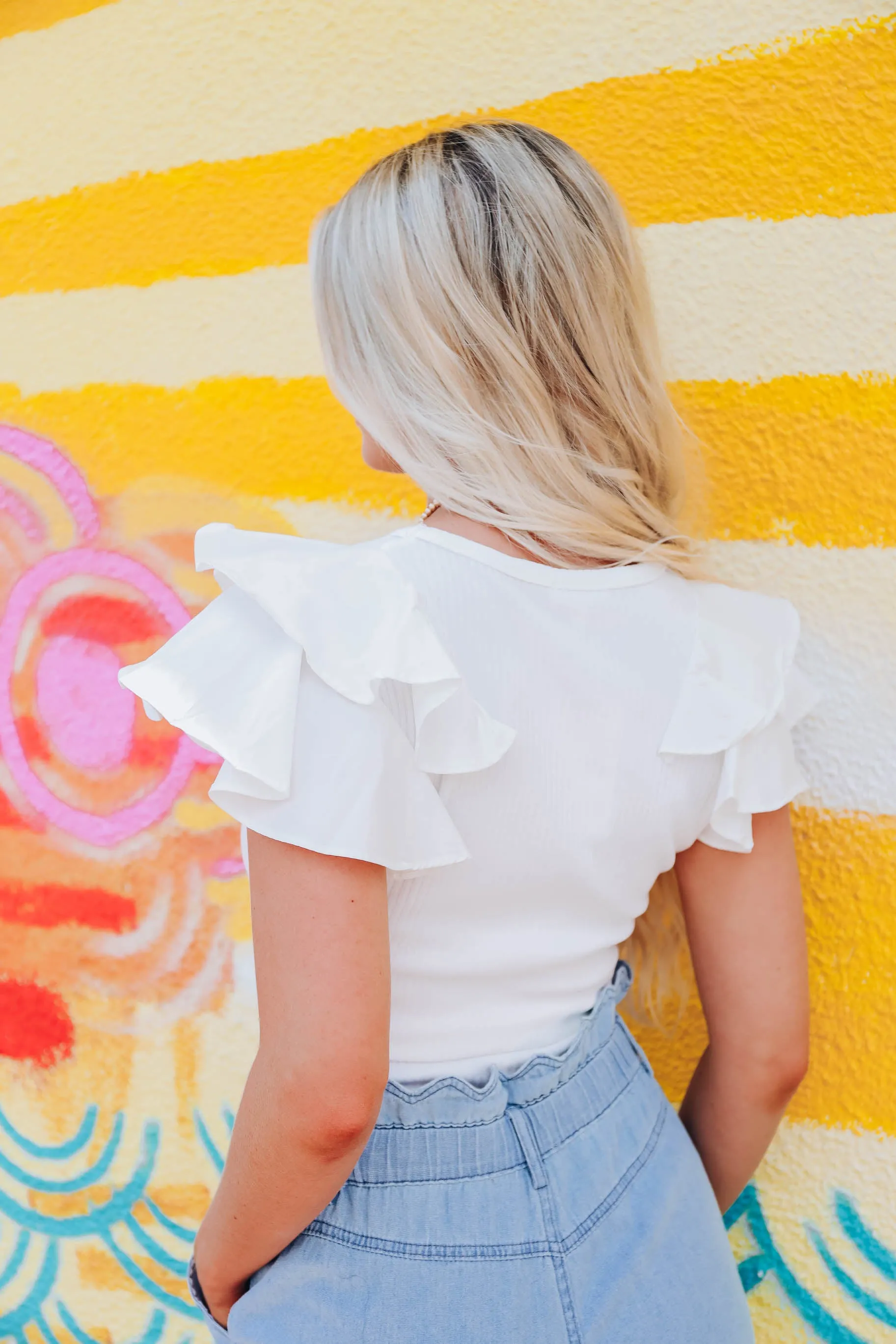Sixth Avenue Ruffle Sleeve Top - White