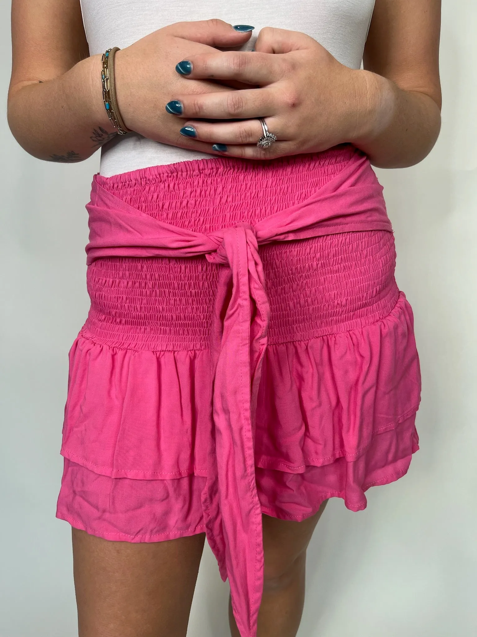 Skemo Solids Tie Short Skirt Pink