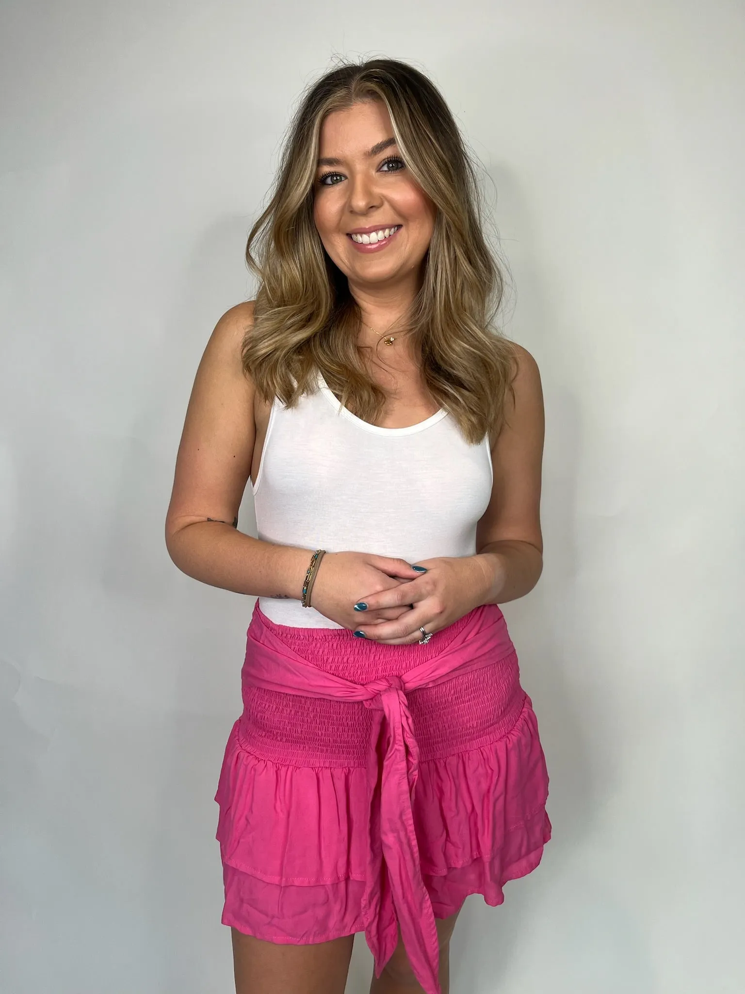 Skemo Solids Tie Short Skirt Pink
