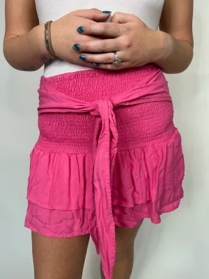 Skemo Solids Tie Short Skirt Pink