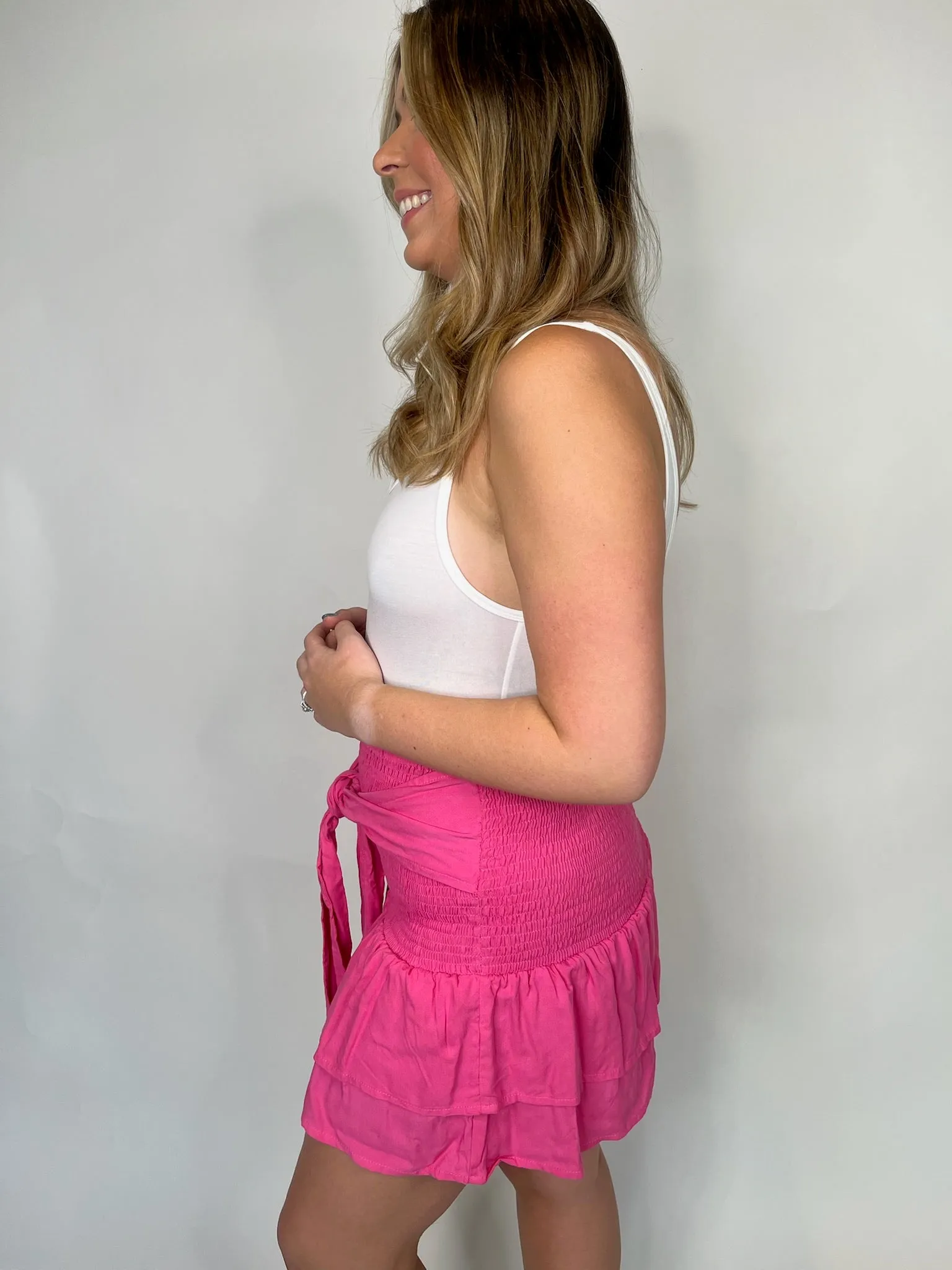 Skemo Solids Tie Short Skirt Pink