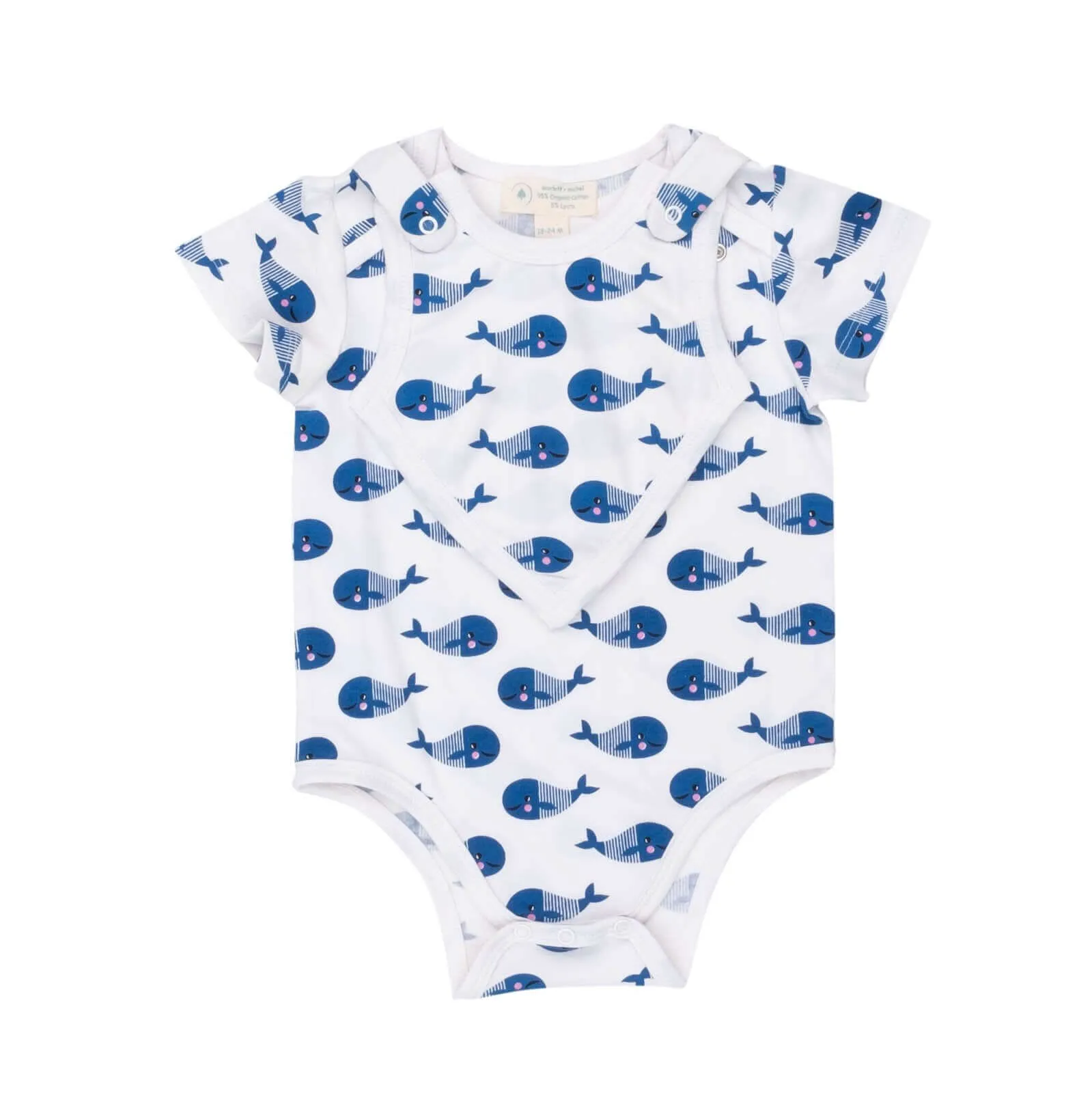 Smart Short Sleeve Baby Bodysuit   Bib - Blue Whale