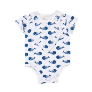 Smart Short Sleeve Baby Bodysuit   Bib - Blue Whale