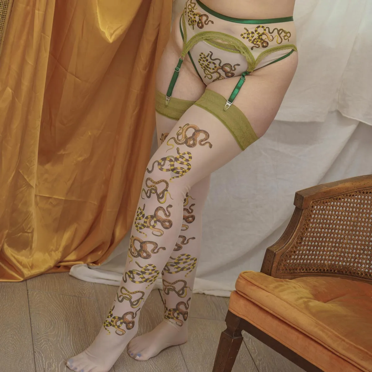 Snakes Printed Mesh Stay Up Stockings