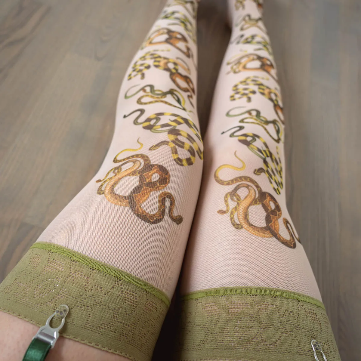 Snakes Printed Mesh Stay Up Stockings