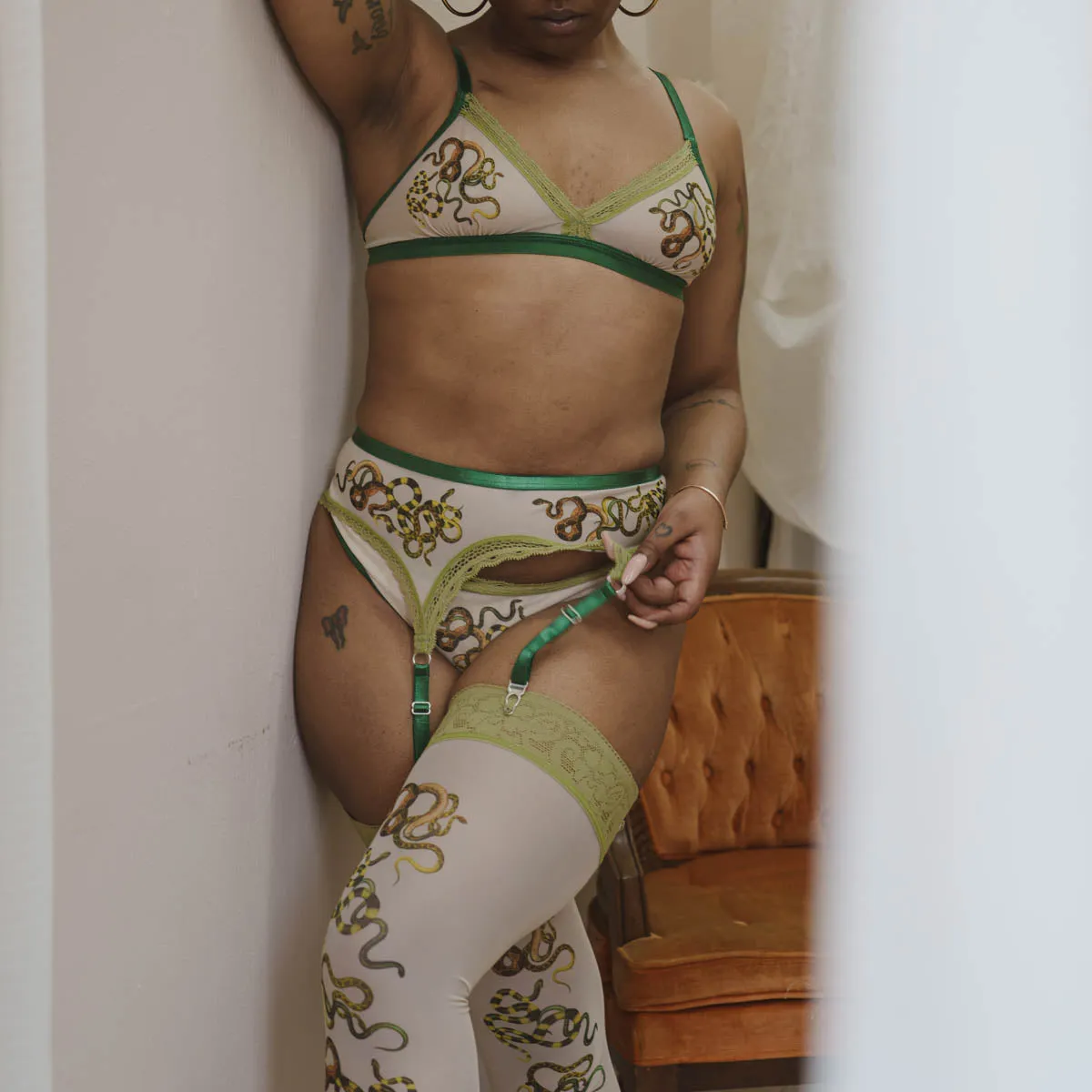 Snakes Printed Mesh Stay Up Stockings