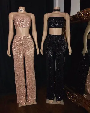 sparkly jumpsuit for women elegant sequin rose pink pant suit 2020 black evening party dresses