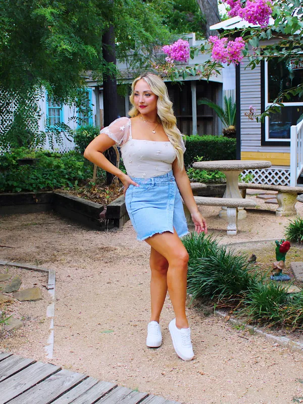 Starstruck By You Short Sleeve Bodysuit, Cream