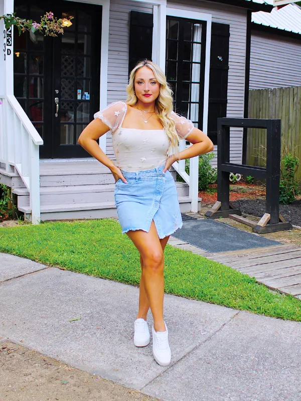 Starstruck By You Short Sleeve Bodysuit, Cream