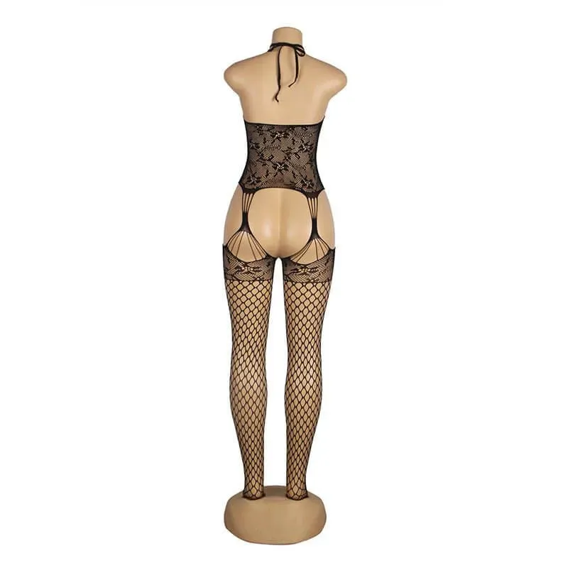 Strappy Halter Open Crotch Lace Body Suit
