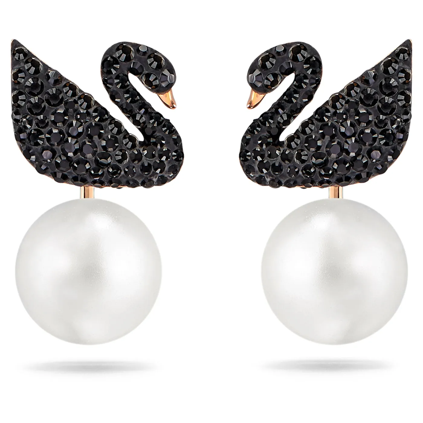 Swarovski Iconic Swan earring jackets Swan, Black, Rose-gold tone plated 5193949